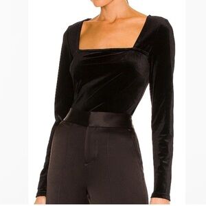 NWT N:PHILANTHROPY Top Black Velvet Armida Square Neck Pullover Long Sleeve Sz M
